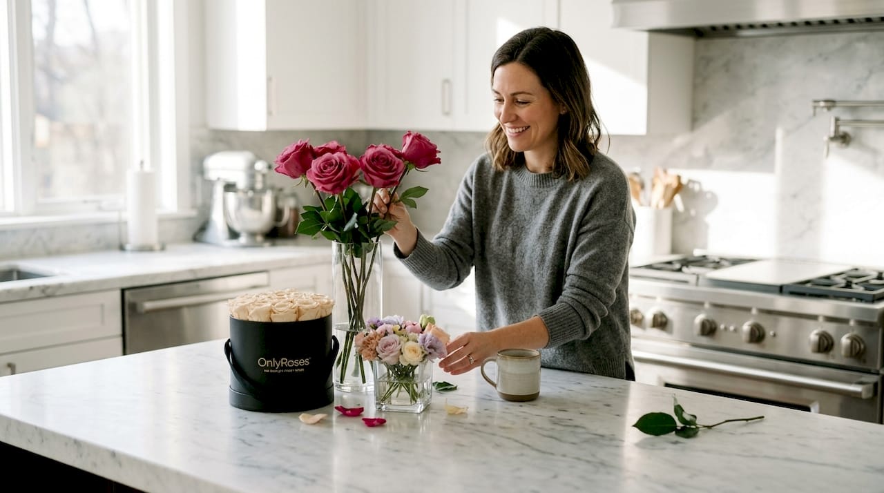 Fresh preserved hybrid rose arrangements compared