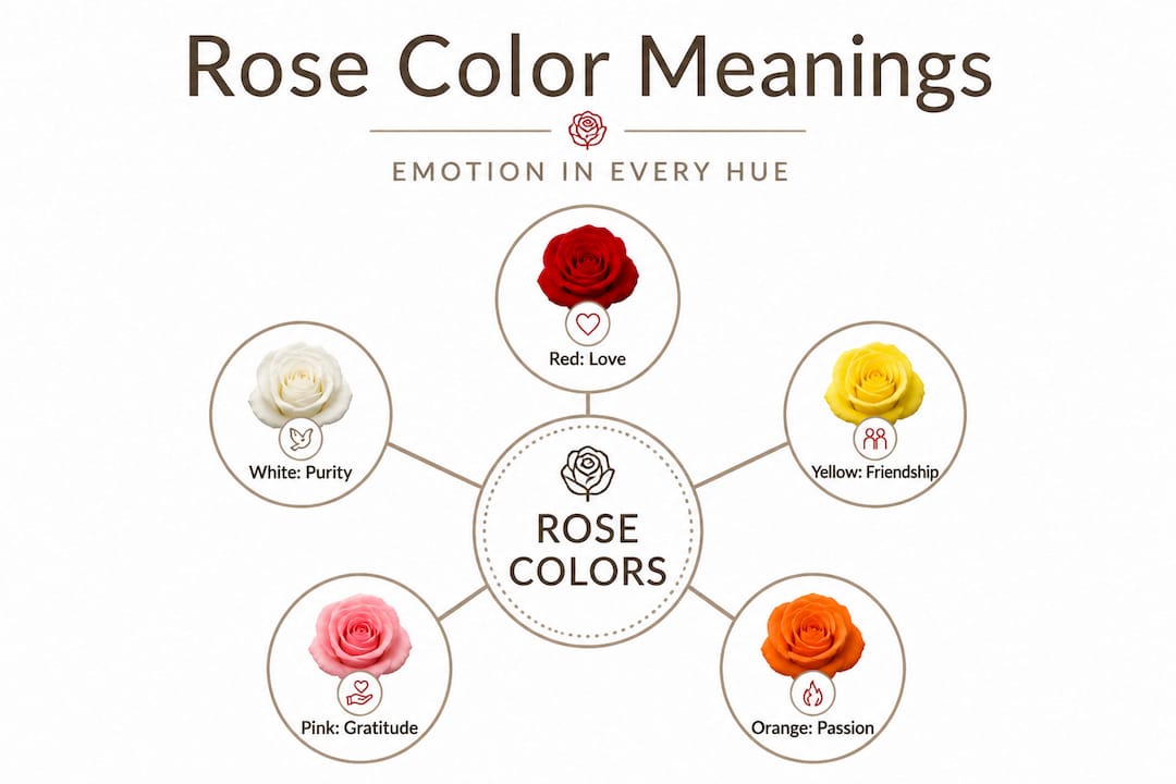 Hierarchy infographic showing rose color meanings