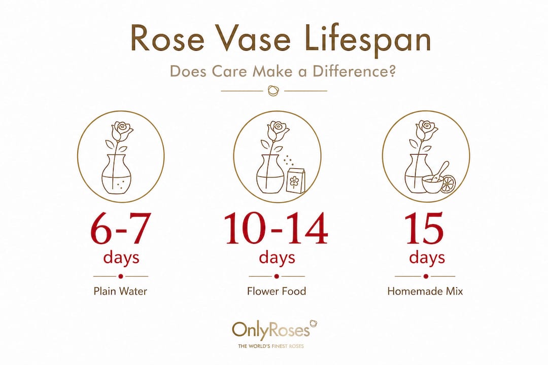 Infographic compares rose vase lifespan by care method