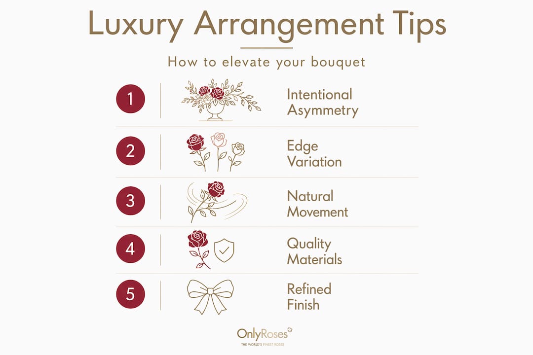 Infographic showing steps to luxury bouquet arrangement