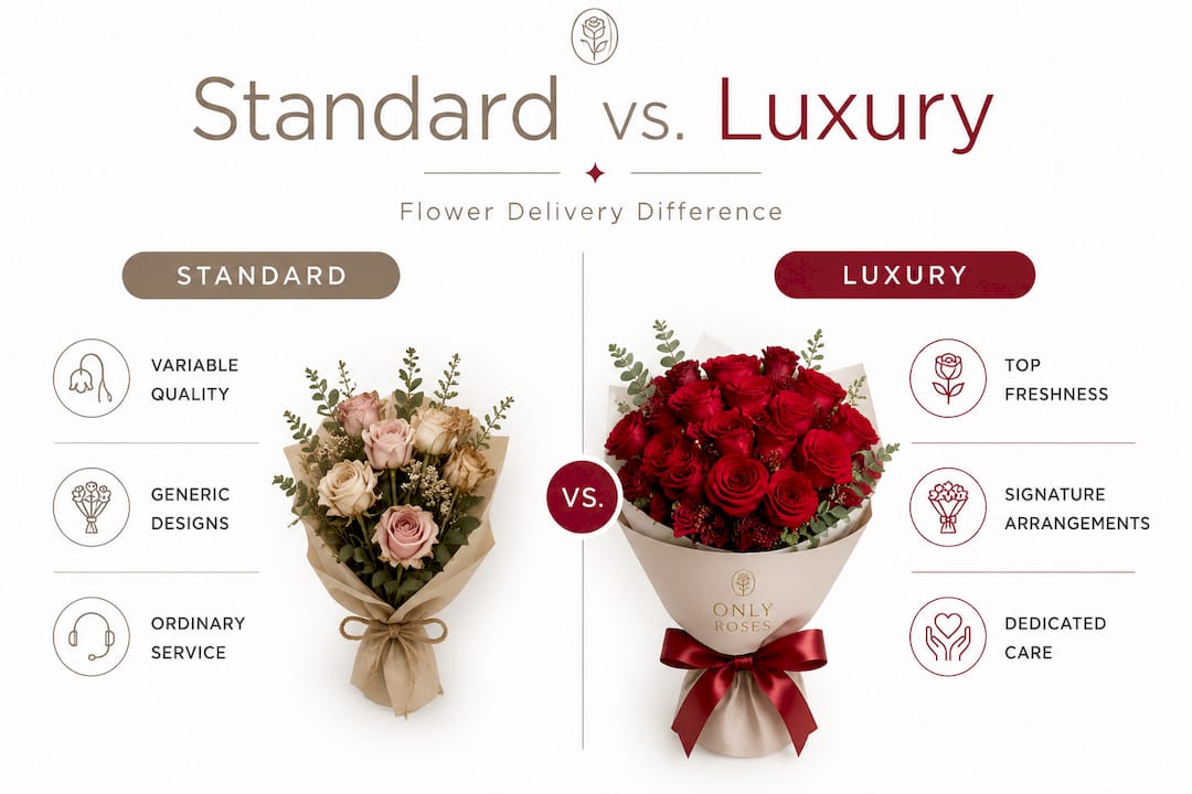 Infographic comparing standard and luxury flower delivery