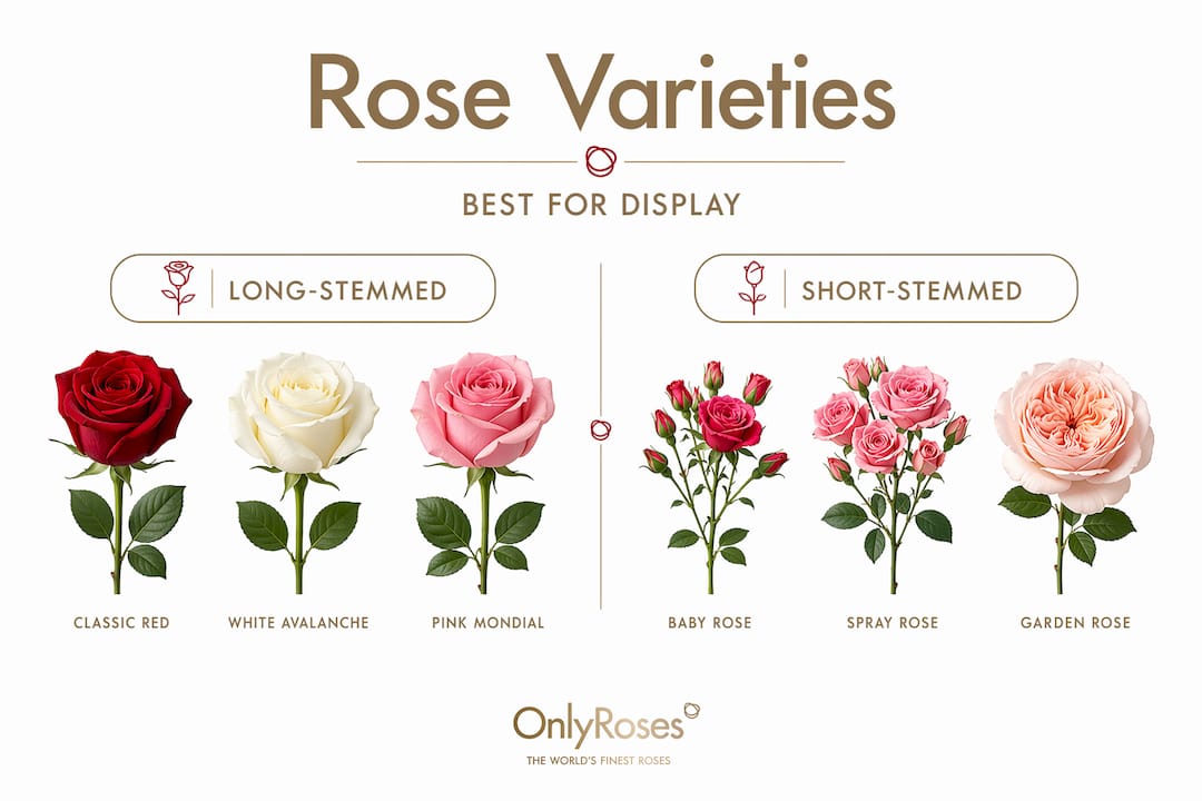 Infographic comparing rose varieties for display
