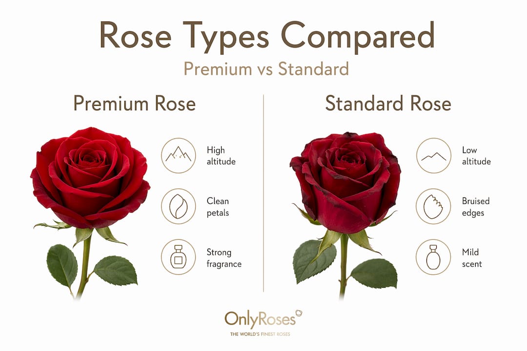 Infographic comparing premium and standard roses