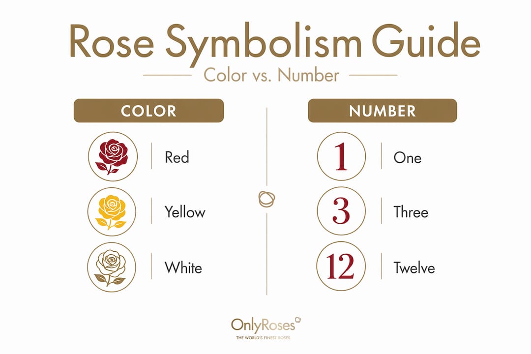 Infographic comparing rose color and number meanings