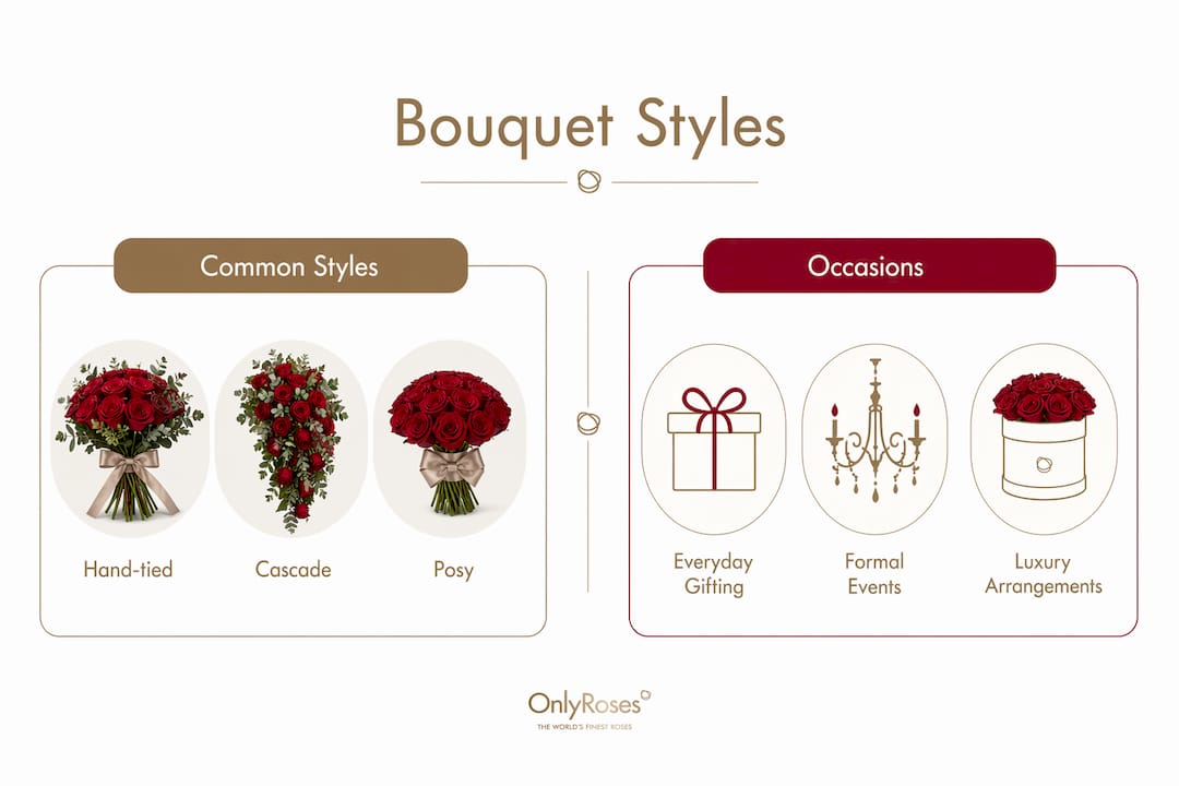 Infographic comparing bouquet styles and occasions