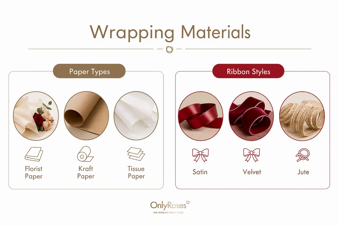 Infographic comparing rose wrapping papers and ribbons