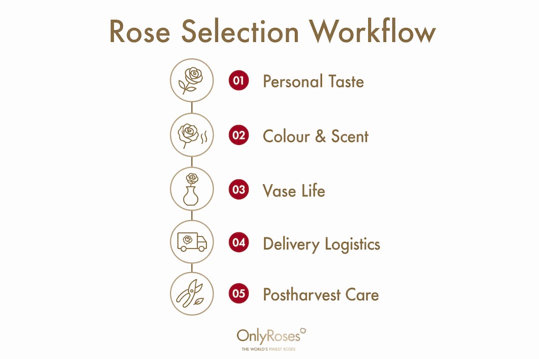 Infographic illustrating rose selection workflow steps