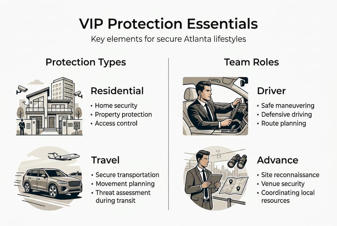Infographic showing VIP protection elements and roles