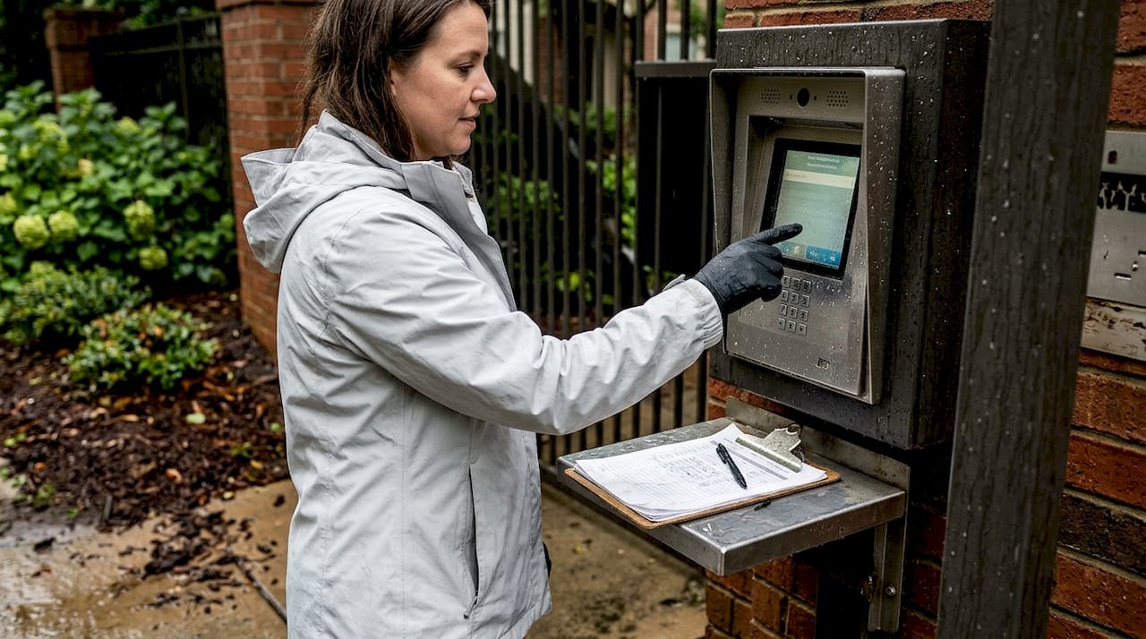 Property manager checks access control keypad