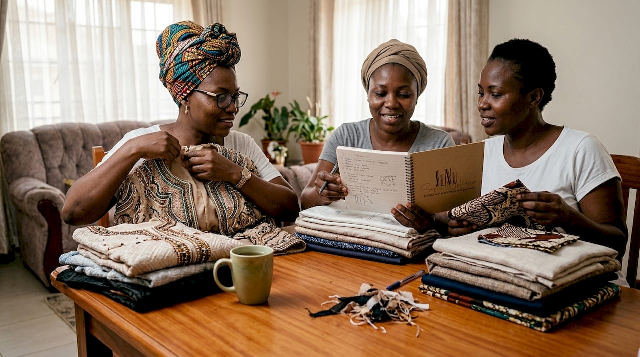West African women review handmade sustainable garments