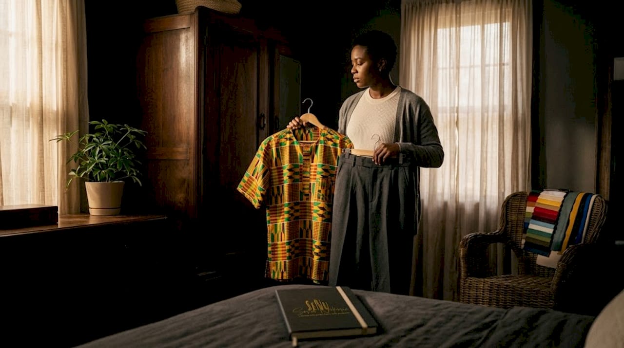 Person choosing between heritage and modern clothing