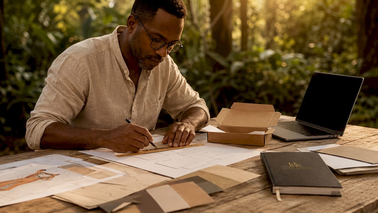 Packaging designer working on sustainable package prototypes