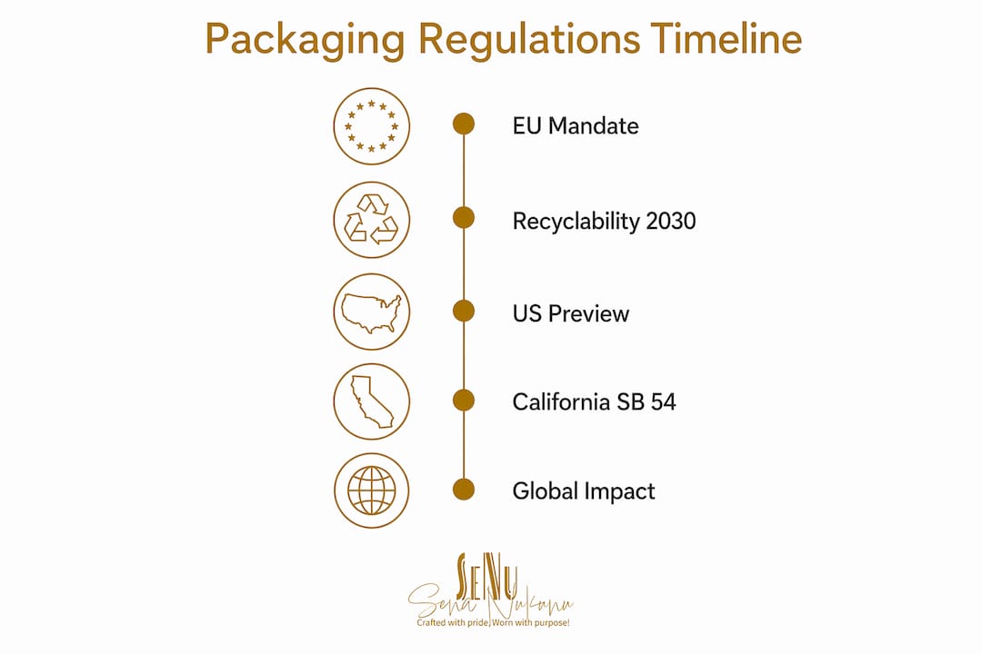 Timeline infographic of global sustainable packaging regulations