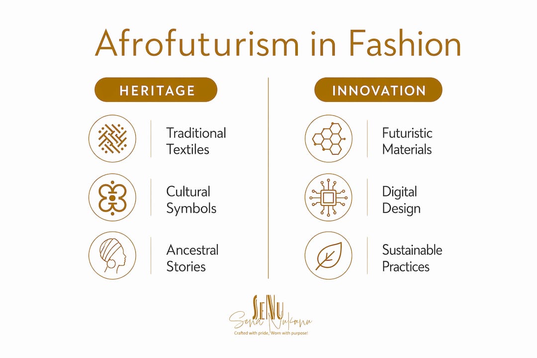 Infographic comparing heritage and innovation in Afrofuturism fashion