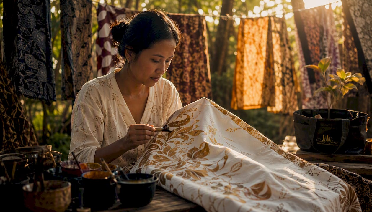 Artisan applying wax on Batik fabric