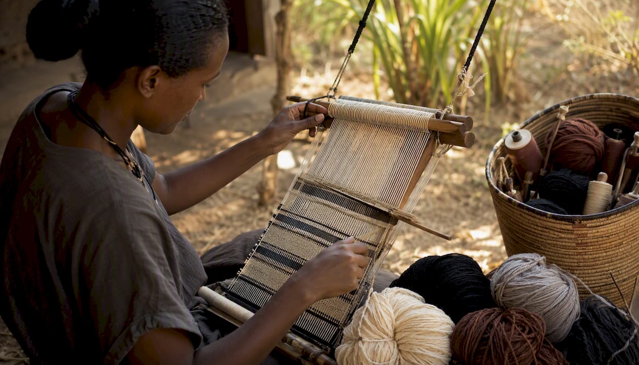 Ethiopian artisan weaving traditional fabric