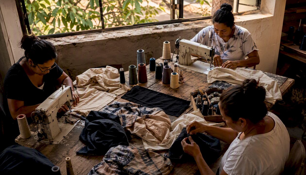 Women sewing in peacebuilding workshop