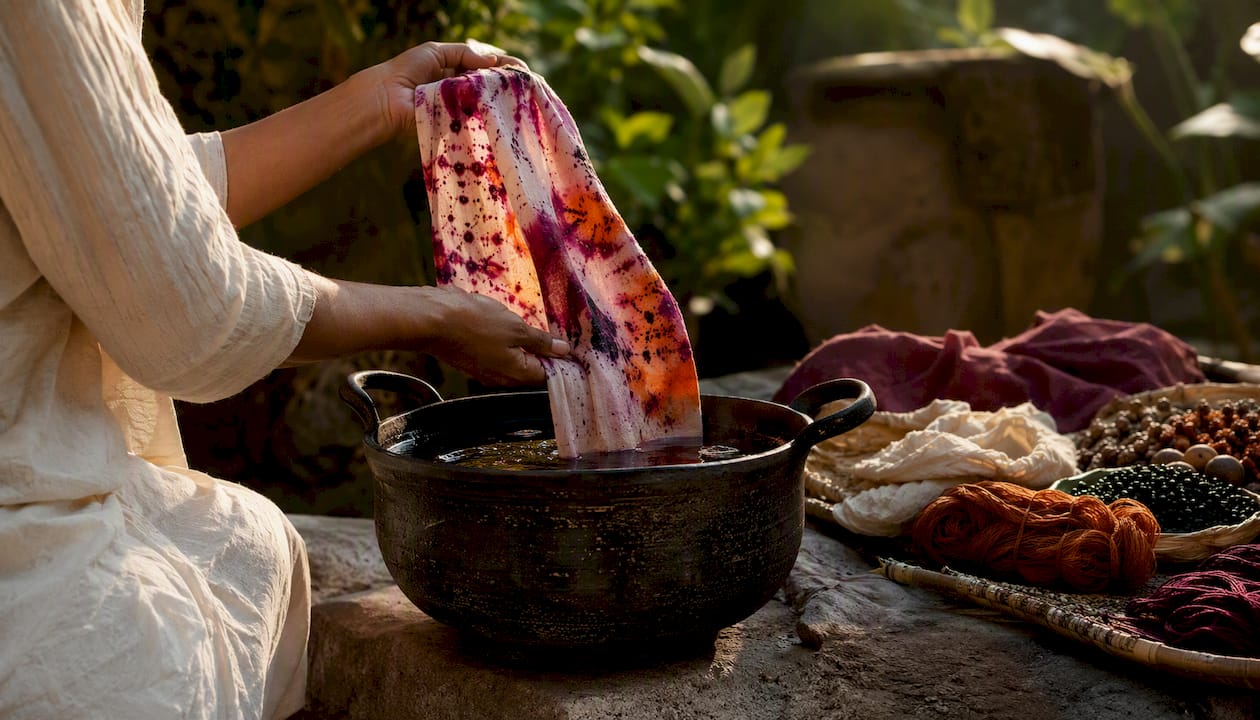 Hands dyeing and embellishing fabric
