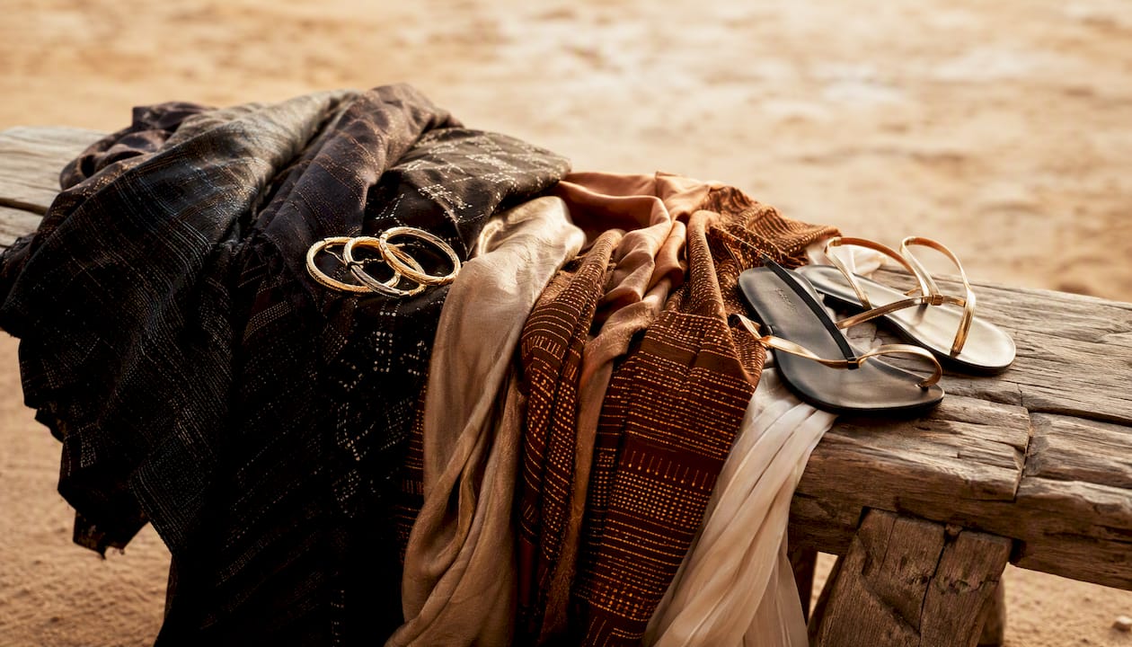 Textured fabrics and accessories for wedding outfit