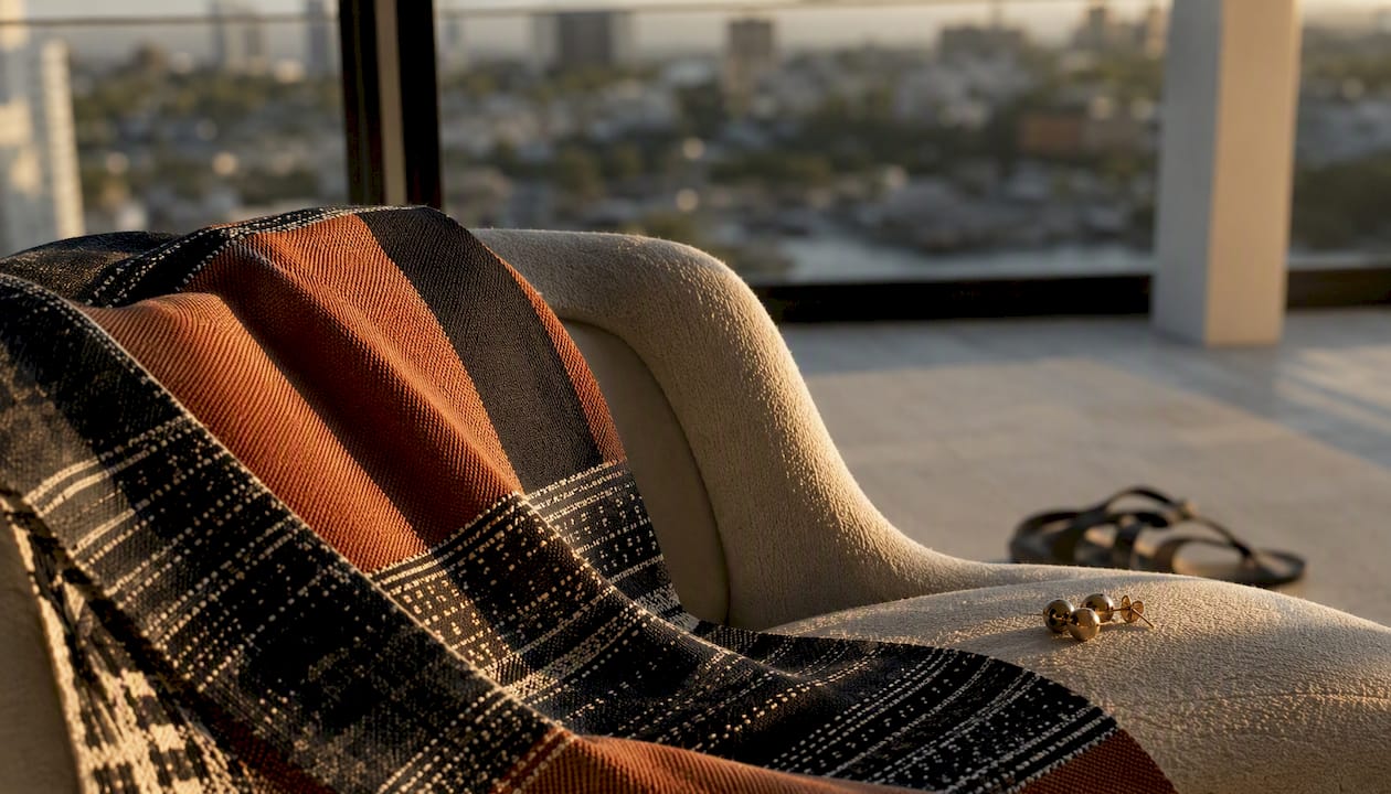 West African statement fabric piece on chair