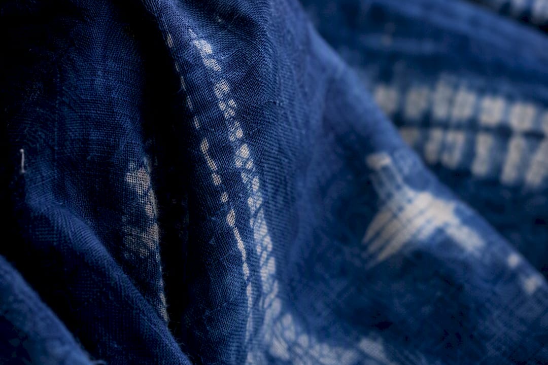 Detailed texture of indigo dyed fabric with tie resist