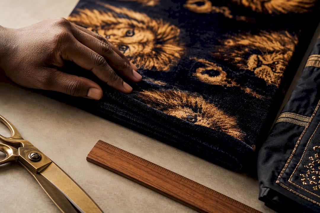 Hand testing heavy velvet fabric