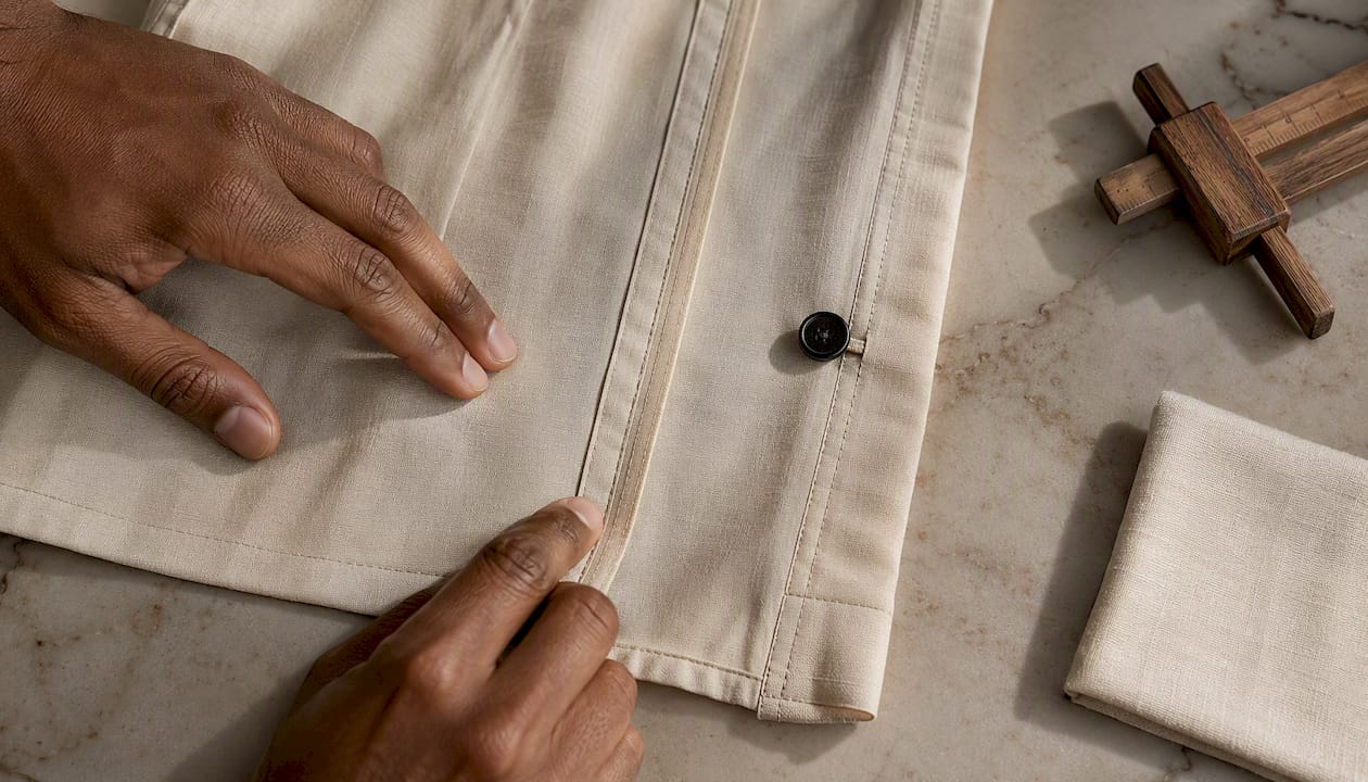 French seam and shanked button detail