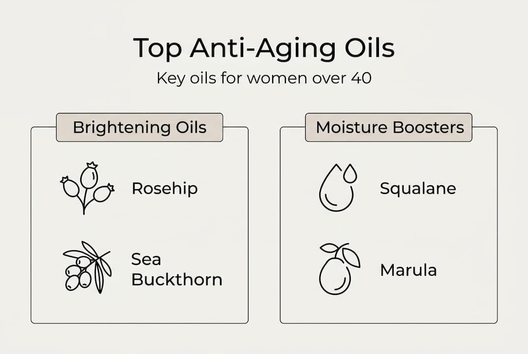 Infographic with top anti-aging oils for mature skin