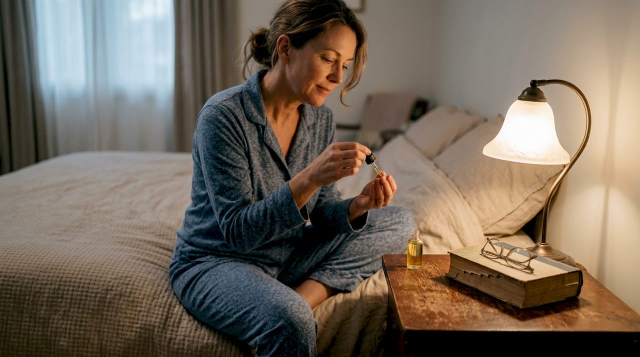 Woman using face oil before bedtime