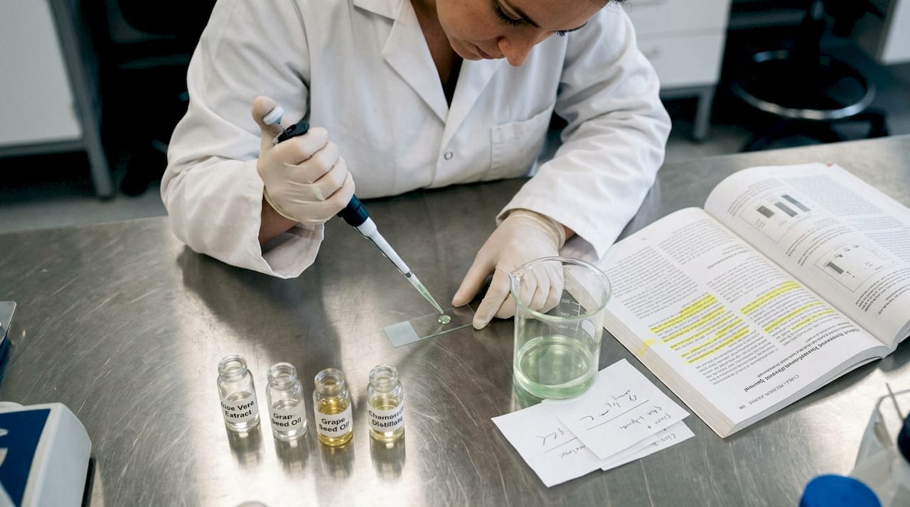 Lab technician working with natural anti-aging ingredients