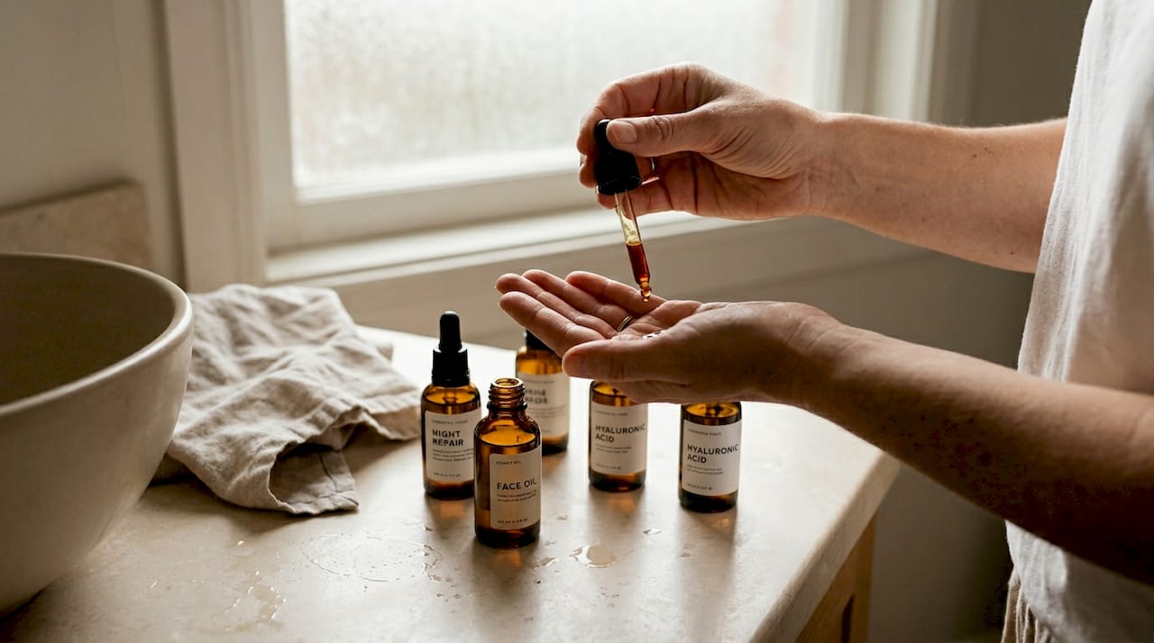 Close-up hands using rosehip oil in routine
