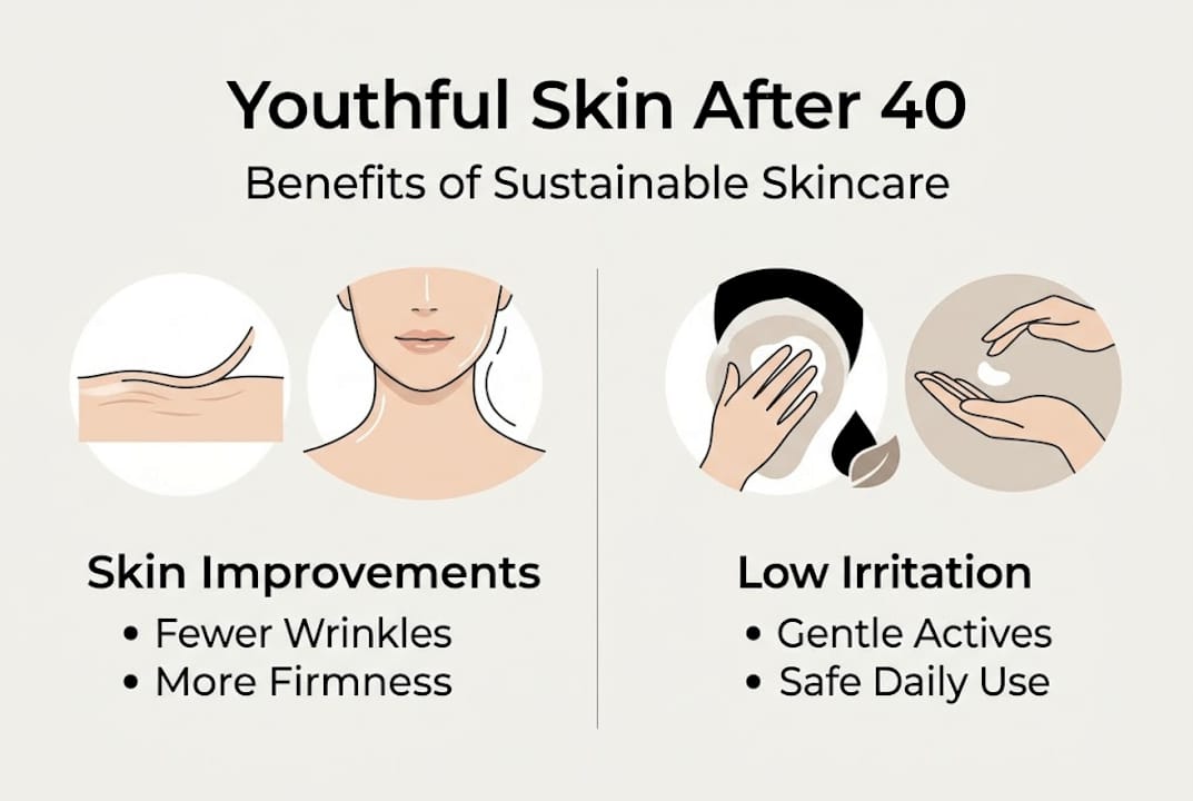 Infographic shows sustainable skincare benefits after 40