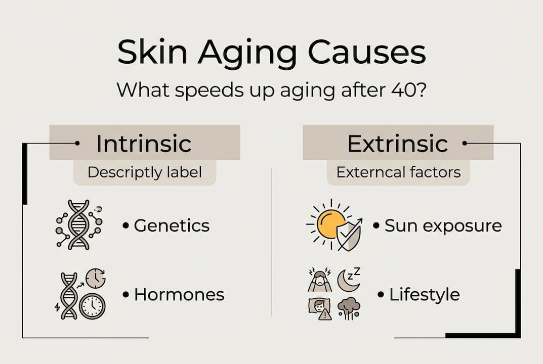 Infographic showing main causes of skin aging