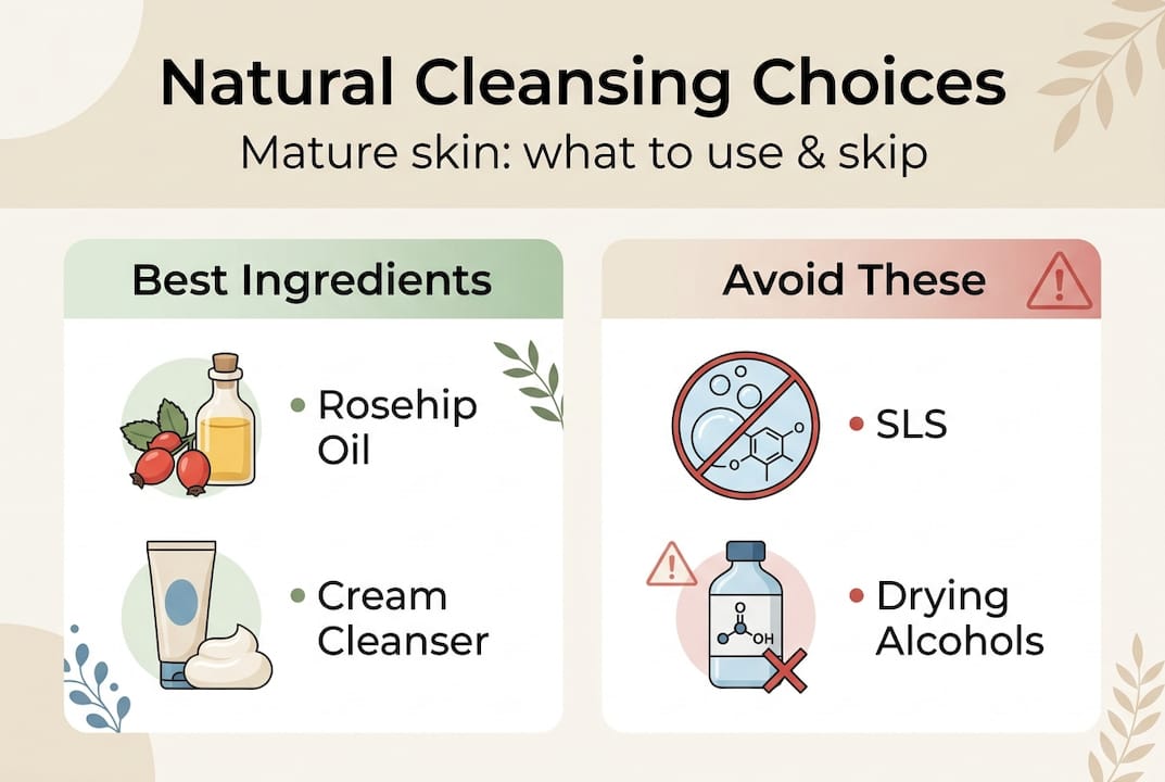 Cleanser ingredient infographic for mature skin