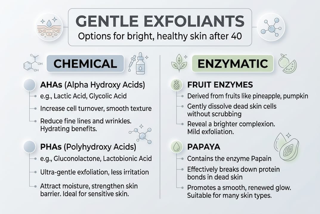 Infographic outlining gentle exfoliant types