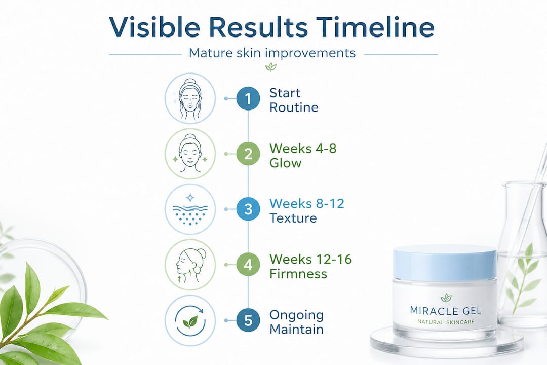 Infographic with timeline for visible skincare results