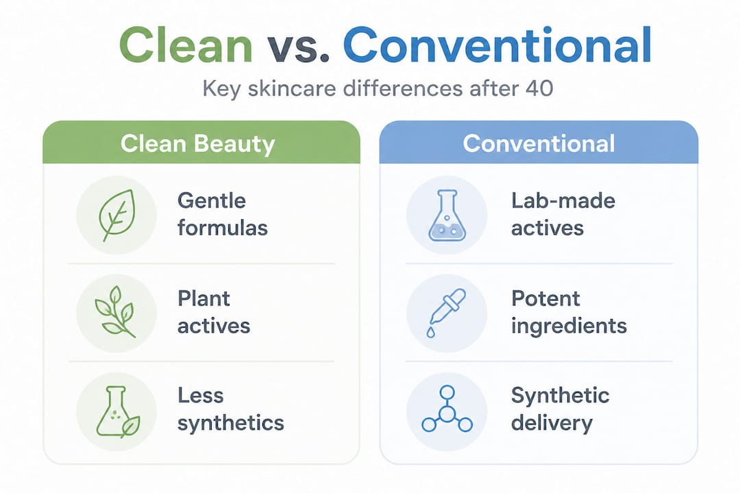 Infographic comparing clean and conventional skincare