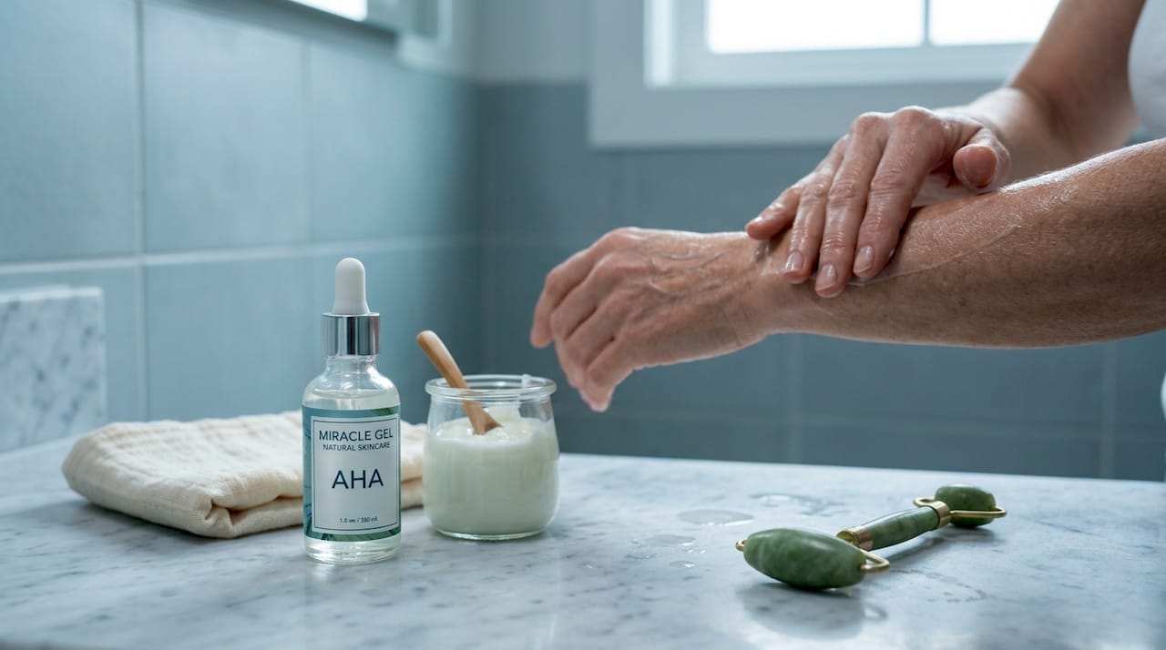 Chemical and natural exfoliants with moisturizer for mature skin