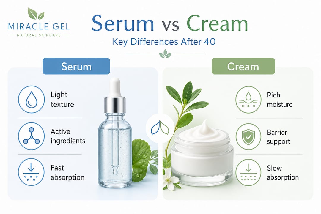 Comparison infographic showing serum versus cream