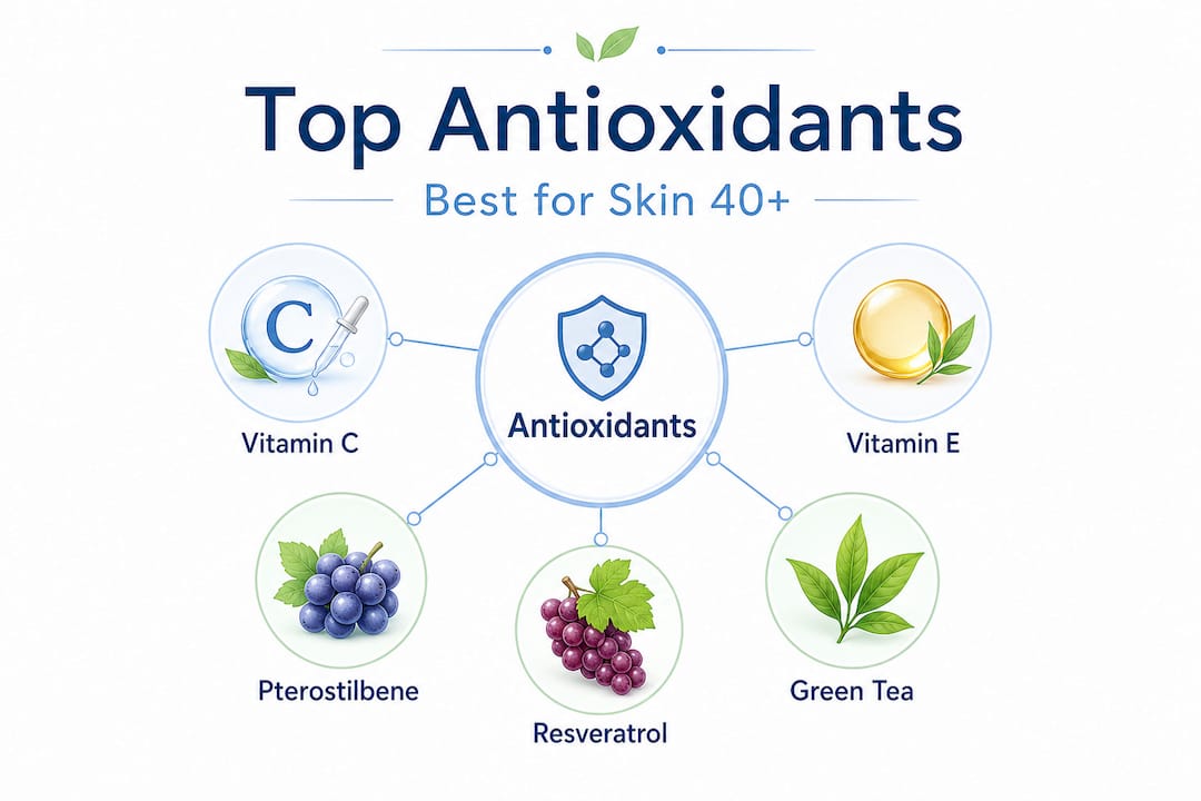 Hierarchy infographic showing antioxidants for mature skin