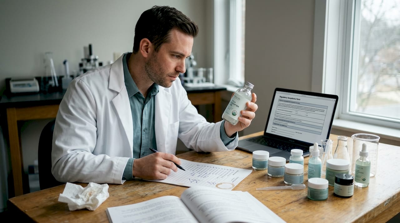 Cosmetic chemist validates organic product sample