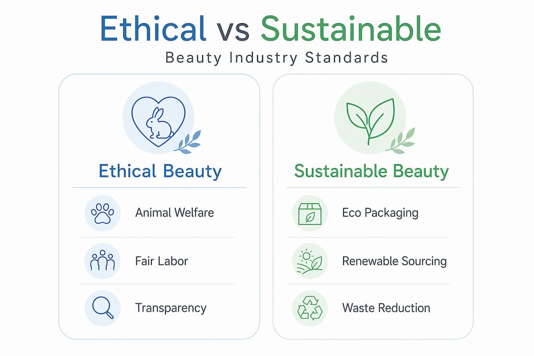 Infographic comparing ethical and sustainable beauty values