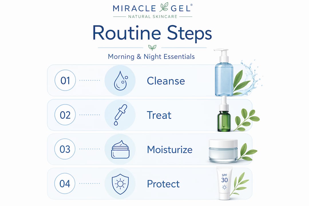 Infographic showing steps of skincare routine