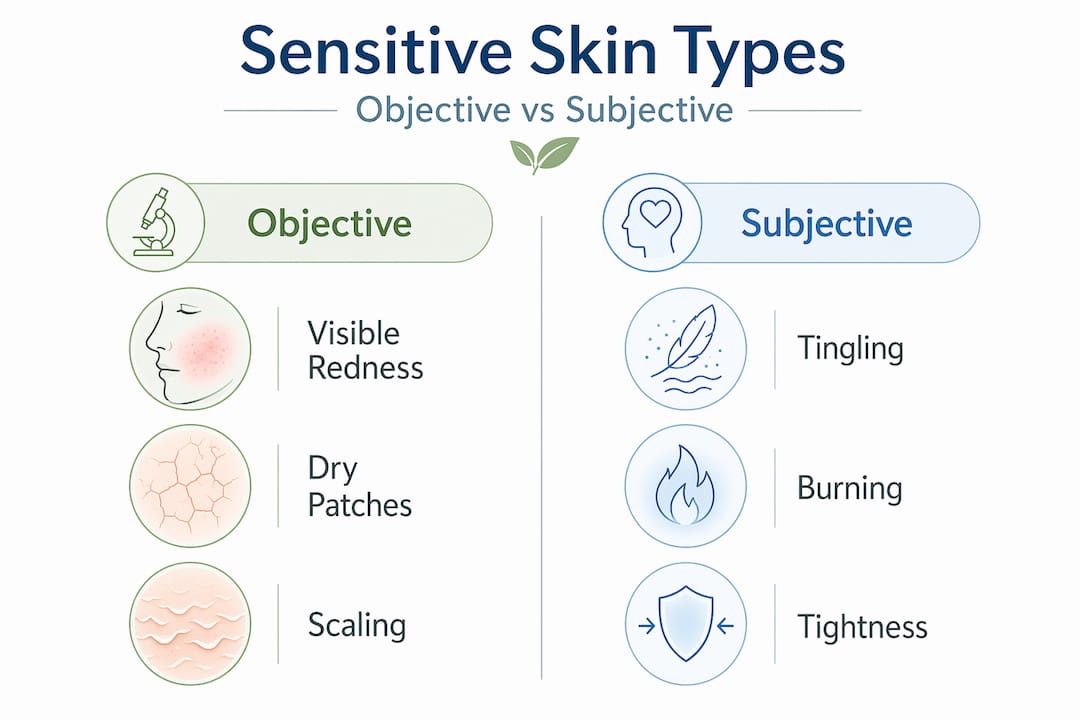 Infographic comparing objective and subjective sensitive skin