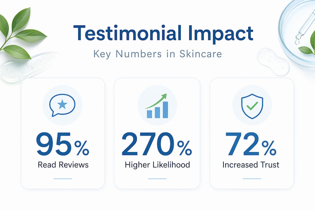 Infographic with skincare testimonial statistics