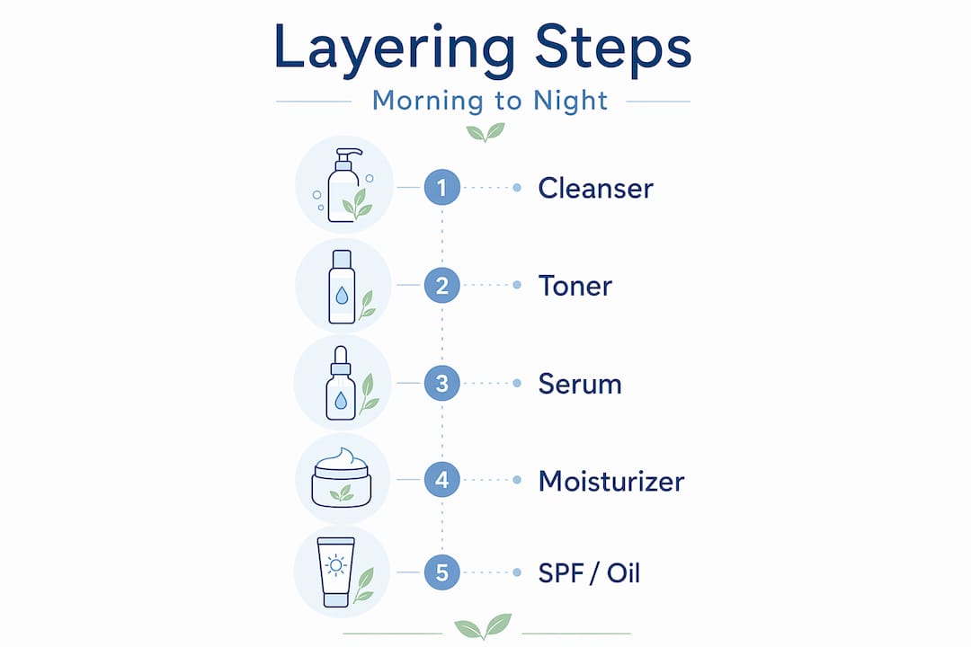 Five-step process for layering skincare products