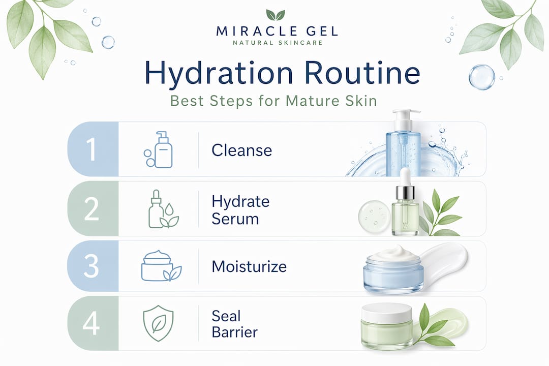 Infographic showing steps for mature skin hydration routine