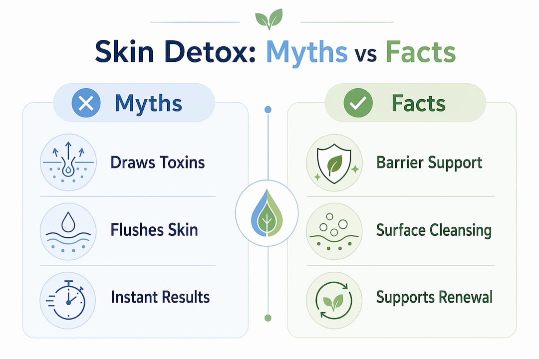 Infographic contrasting myths and facts about skin detox