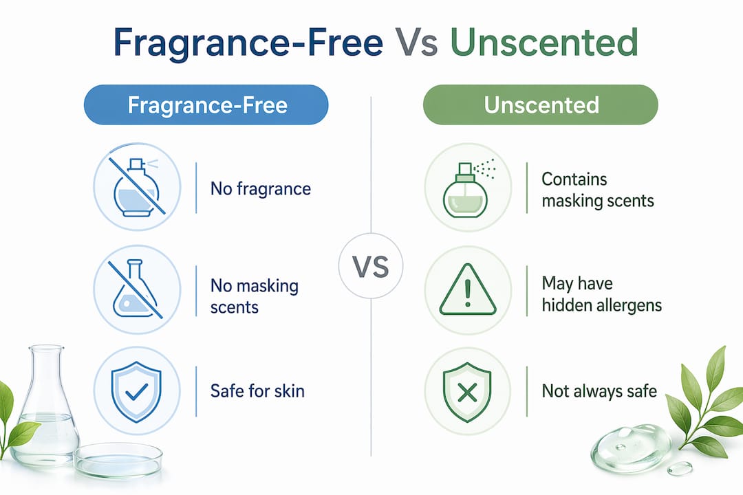 Infographic comparing fragrance-free and unscented skincare