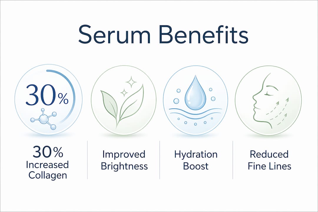Infographic displaying key serum benefits for skin over 30